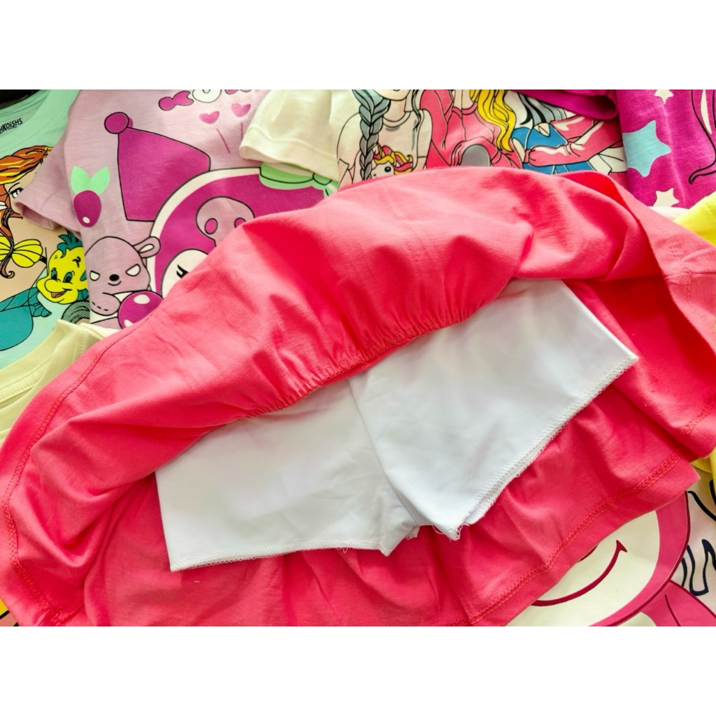 [XẢ HÀNG] Đồ bộ bé gái, Bộ quần giả váy cho bé gái đi học từ 8-25kg chất cotton hàng xuất mềm mịn mát