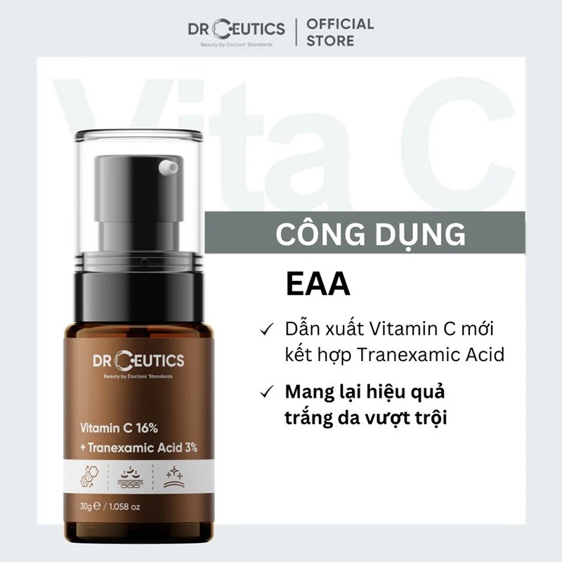 Combo 2 Sản Phẩm Giúp Da Căng Bóng, Chắc Khoẻ DrCeutics ( Vitamin C 16% 30ml,  Niacinamide 12% 30ml)