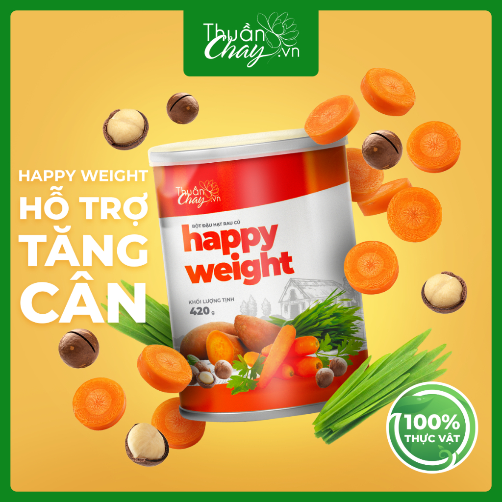 Bột Đậu Hạt Rau Củ Happy Weight Lon Thuần Chay Có Tảo Xoắn Vị Caccao (420g)