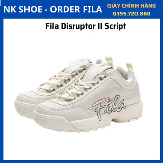 (Đủ bill) Giày Sneaker Thể Thao Nam Nữ FILA DISRUPTOR 2 SCRIPT Màu Be chính hãng 100%