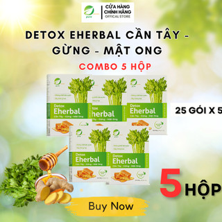 COMBO 5 hộp Detox Eherbal Cần tây - Gừng - Mật ong 125 gói