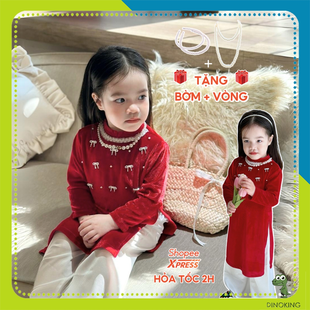 Áo dài cách tân bé gái chất nhung siêu mềm 1 -9 tuổi AD40