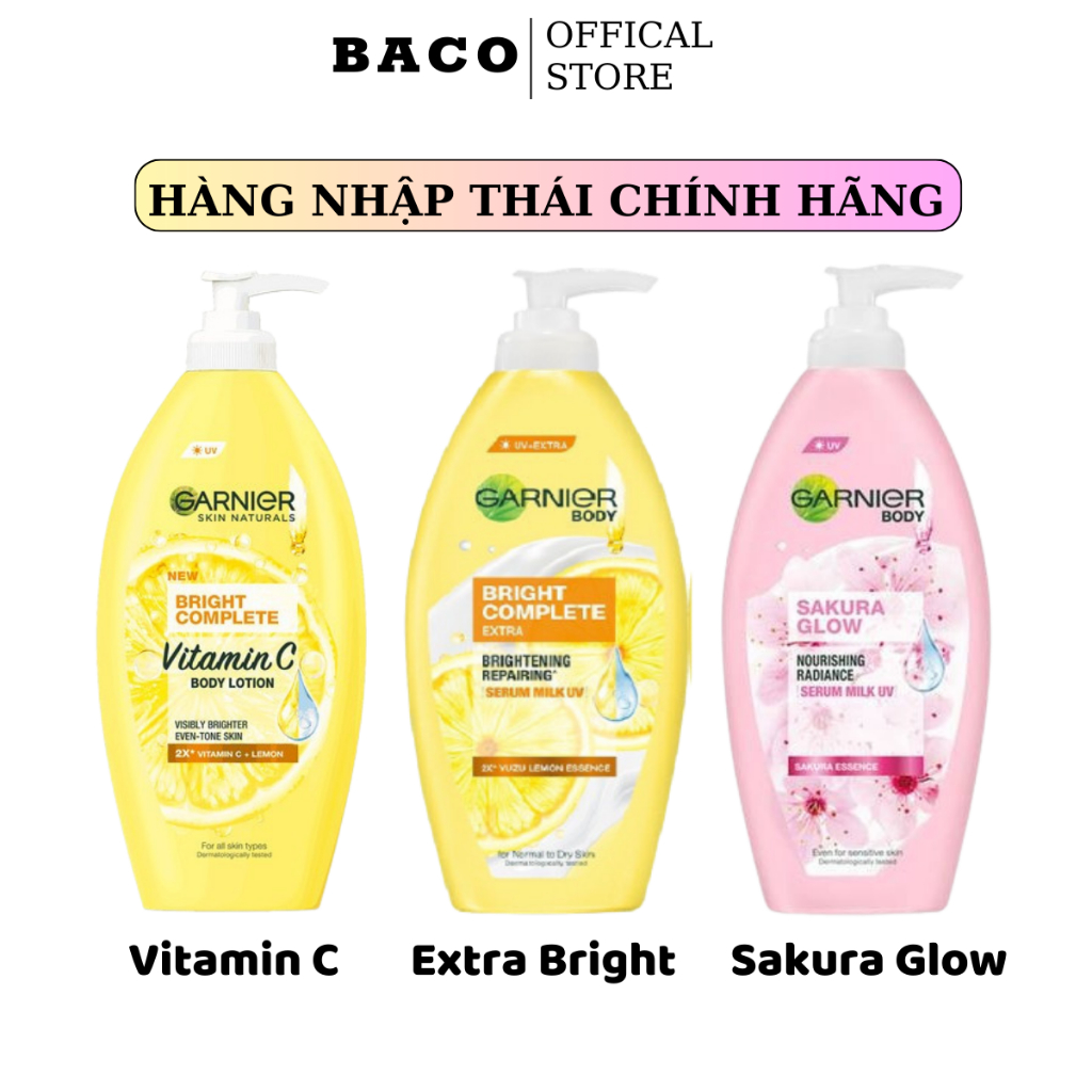 Sữa dưỡng thể toàn thân Garnier Bright Complete Body Lotion 400ml Trắng hồng - Thái Lan