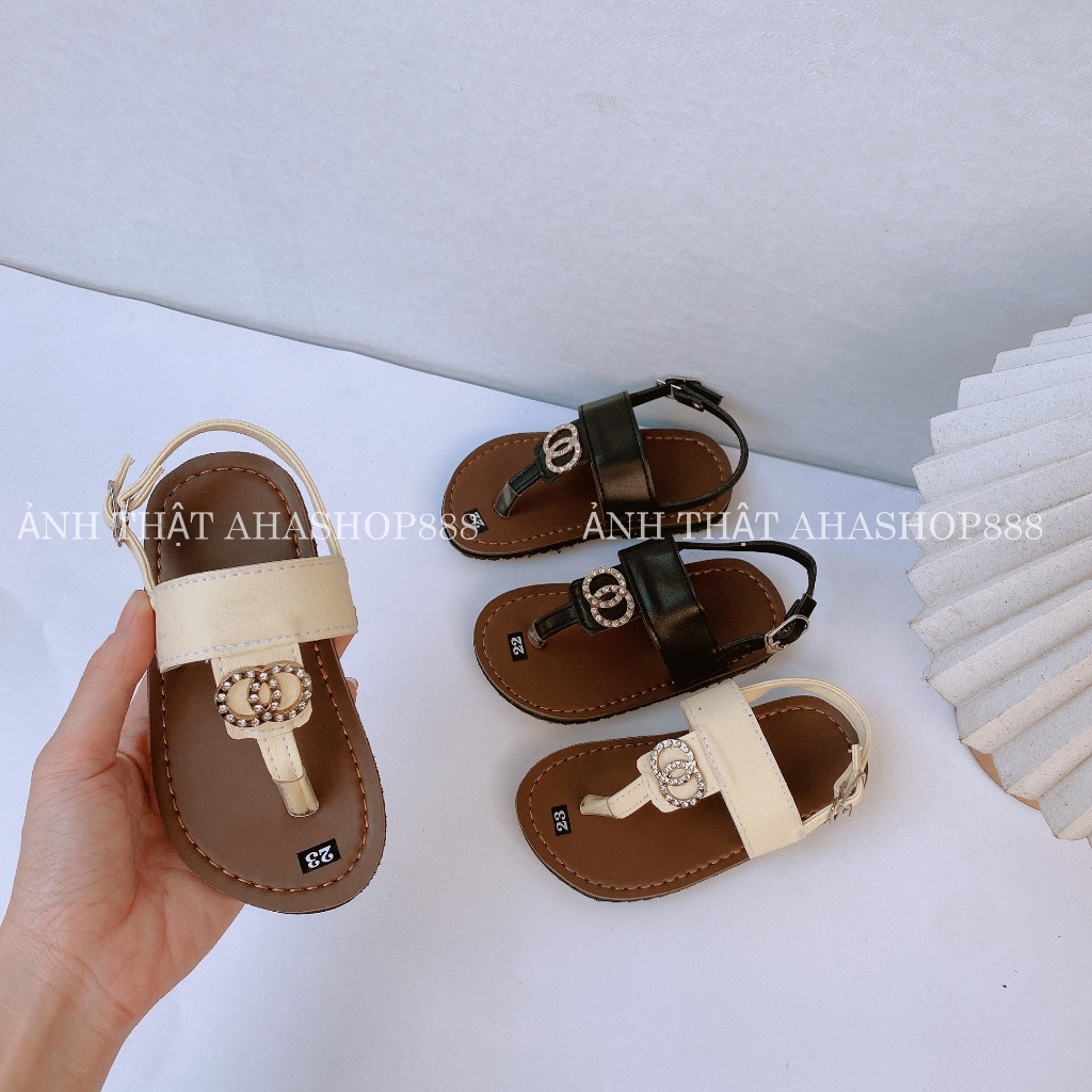 Dép Quai Hậu Xỏ Ngón Đính Charm Đá Tròn Đế Kếp Cho Mẹ Và Bé K235