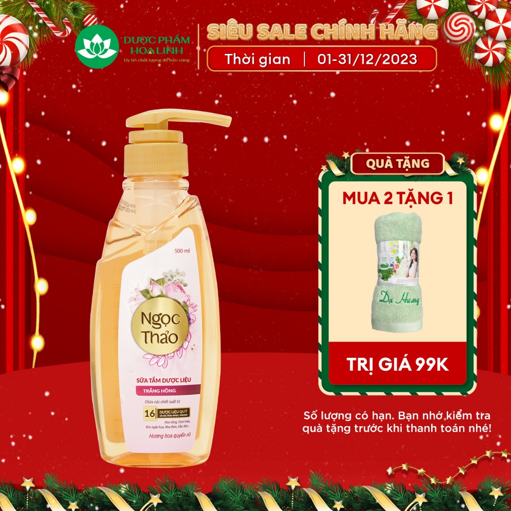 {MỚI} Sữa tắm Dược liệu Ngọc Thảo Trắng hồng 500ml