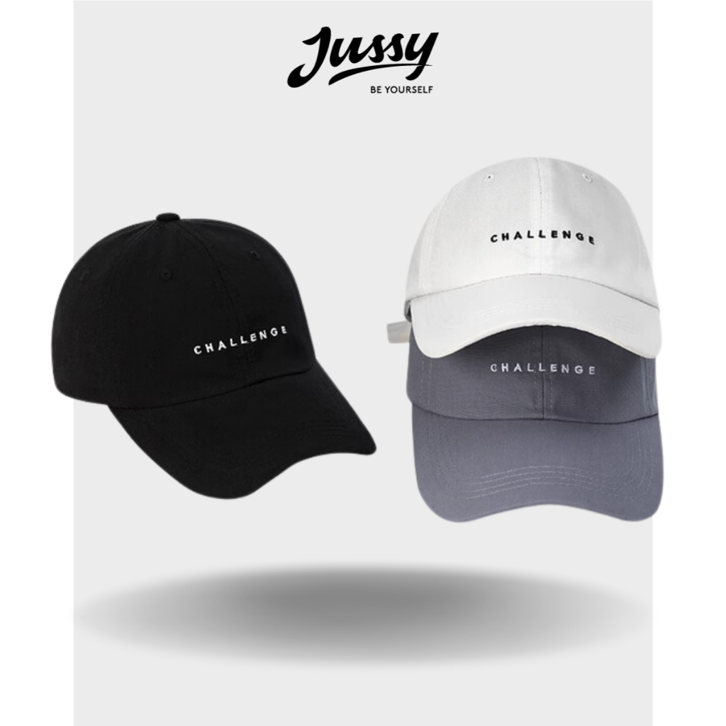 Mũ Lưỡi Trai Jussy Official Thêu Chữ Challenge Chất Vải Cotton Thoáng Mát Form Cứng Có Khóa Thu Nhỏ