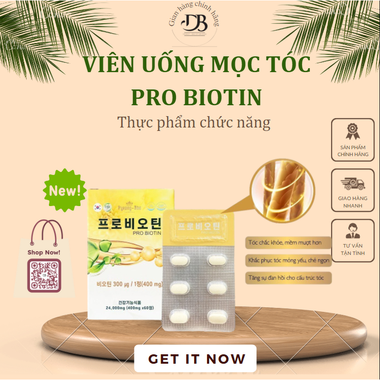 PRO BIOTIN Pyeong- Ahn Hàn Quốc hộp 60 viên giúp chắc khoẻ nang tóc, da đầu khoẻ, tóc mọc dài nhanh