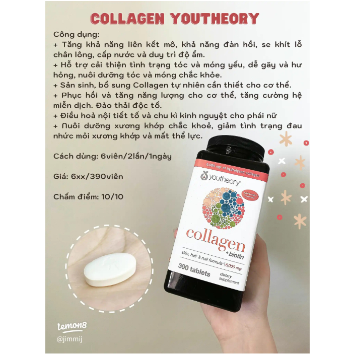 Viên Uống Bổ Sung Collagen Youtheory Biotin 6000mg