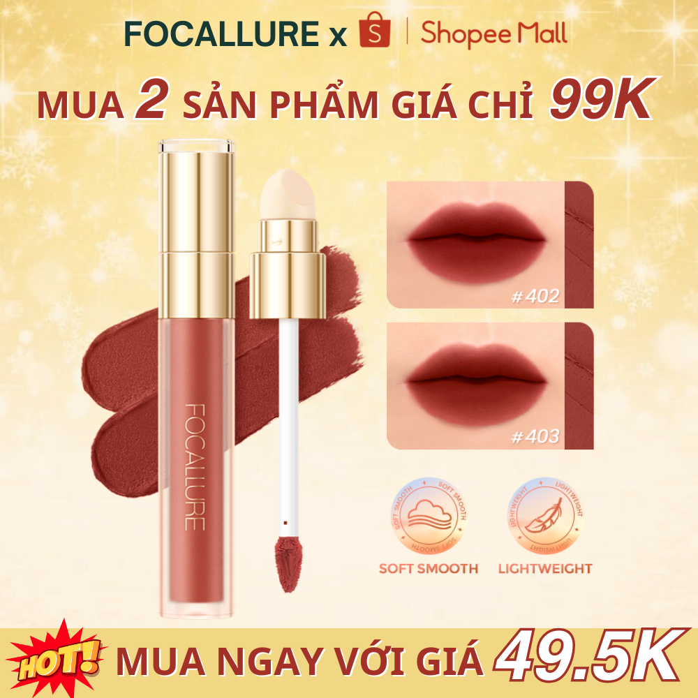 Son Kem Nhung Lì FOCALLURE Đầu Cọ Bọt Biển Nhẹ Thoáng Khí Sắc Tố Cao T Trong 1 Đa Dụng Lâu Trôi