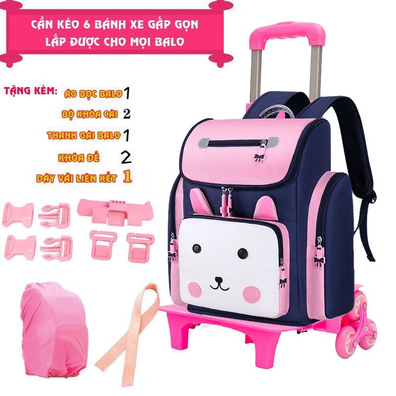 Balo kéo cho bé tiểu học Kabid-Balo chống gù lưng cho bé loại có bánh xe leo cầu thang+Tặng áo bọc balo