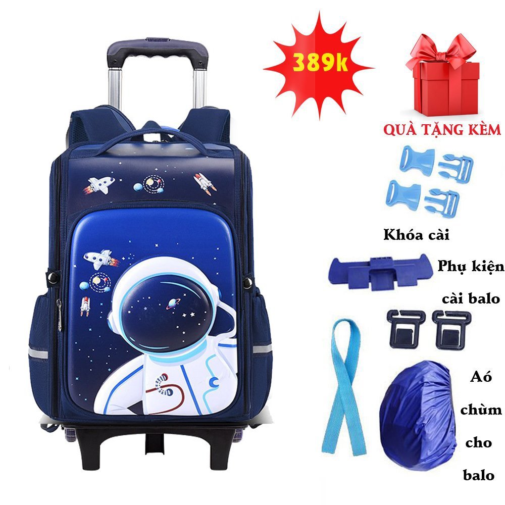 Balo kéo cho bé tiểu học Kabid-Balo chống gù lưng cho bé loại có bánh xe leo cầu thang+Tặng áo bọc balo