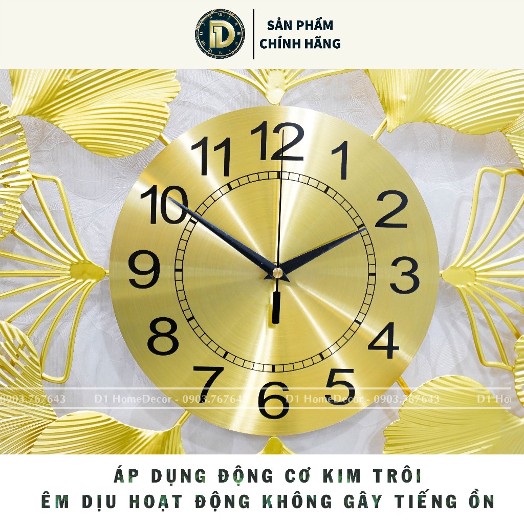 Đồng Hồ Treo Tường Decor Trang Trí Nhà Cửa - Nhập Khẩu Chính Hãng - Mẫu đồng Lá Bạch Quả Ginko - NGK06
