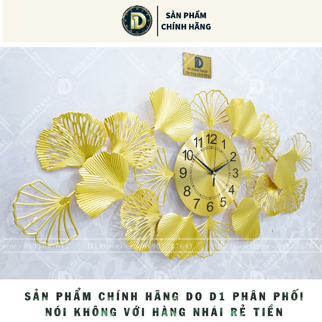 Đồng Hồ Treo Tường Decor Trang Trí Nhà Cửa - Nhập Khẩu Chính Hãng - Mẫu đồng Lá Bạch Quả Ginko - NGK06