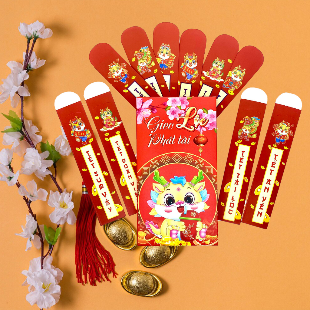 Lì Xì Que lì xì gieo quẻ, lì xì tết GIÁP THÌN năm 2024 MẪU RỒNG CHIBI HOT NHẤT