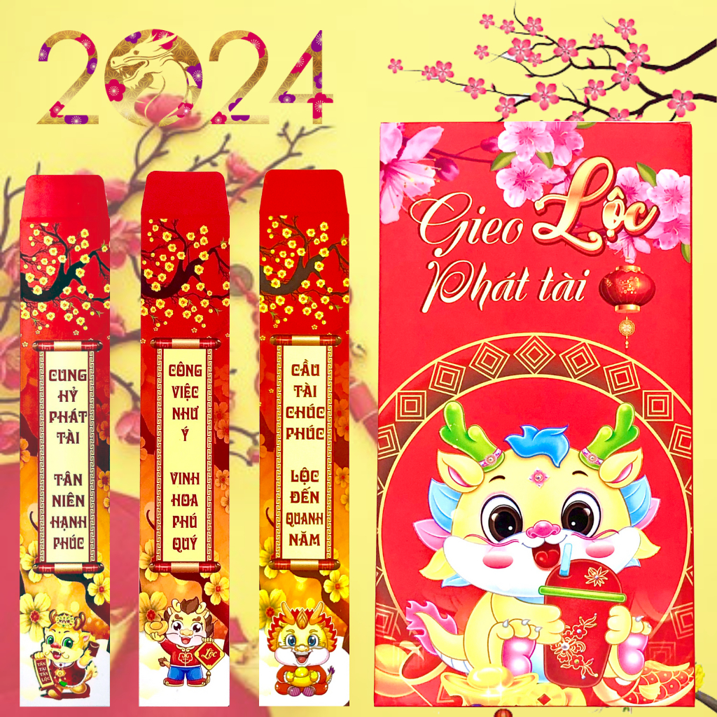 Bao lì xì gieo quẻ 2024 MẪU RỒNG ĐỎ, lì xì tết GIÁP THÌN năm 2024 hottrend
