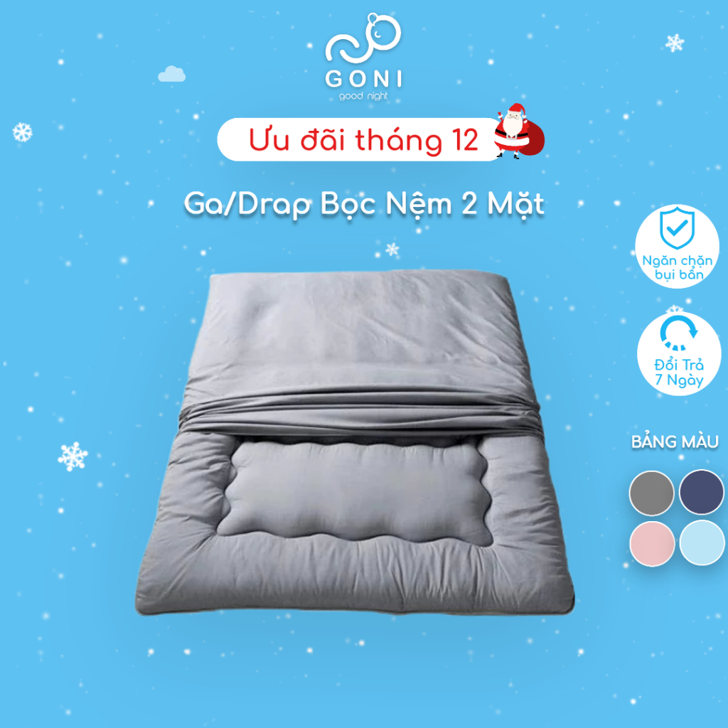 Áo bọc nệm 2 mặt Goni cotton tici, vỏ bọc nệm topper đủ màu, kích thước 1m x 2m, 1m2 x 2m, 1m4 x 2m, 1m6 x 2m, 1m8 x 2m