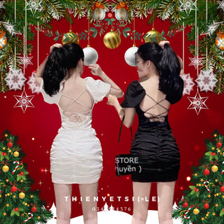 Đầm body NHÚNG ĐAN DÂY SAU hở lưng sexy dễ thương ôm body có mút sẵn nữ dáng ngắn // thiên Yết