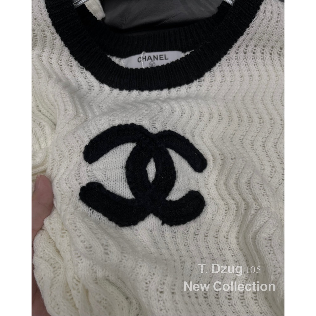 Áo len tăm cộc tay viền den thêu họa tiết nổi hàng QCL1