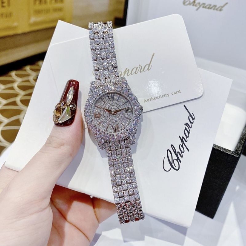 Đồng Hồ Nữ Đồng Hồ Chopard Nữ Máy Quartz Thiết Kế Full Đá Pha Lê Hàng Cao Cấp 32mm