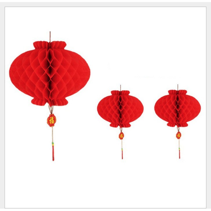 Đèn lồng nilong đỏ chống nước trang trí tết, sân vườn, chữ phúc