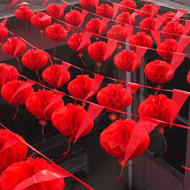 Đèn lồng nilong đỏ chống nước trang trí tết, sân vườn, chữ phúc