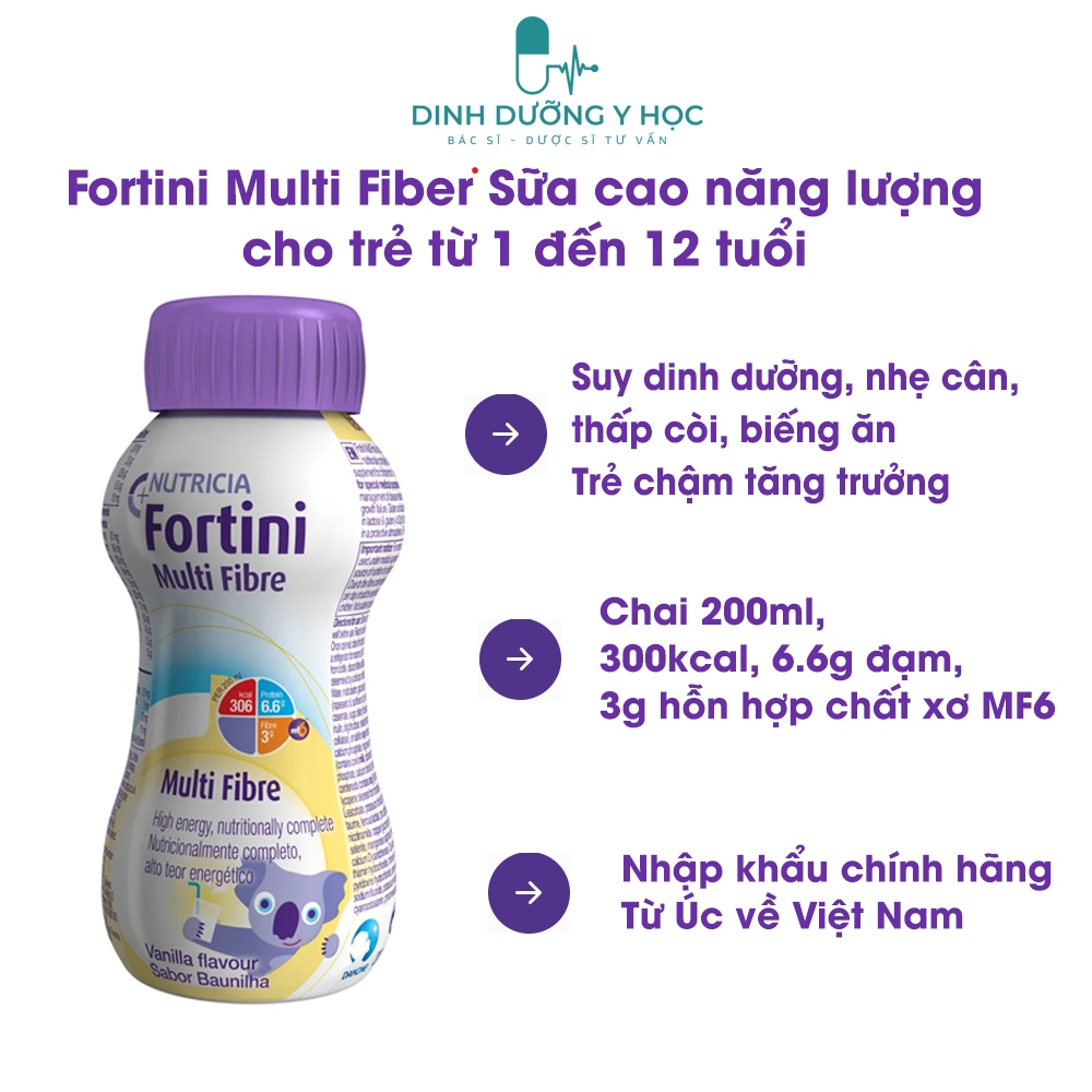 Fortini Multi Fiber sữa cao năng lượng cho trẻ nhẹ cân, thấp còi, tiêu hóa yếu, hấp thu kém từ 1 đến 12 tuổi chai 200ml