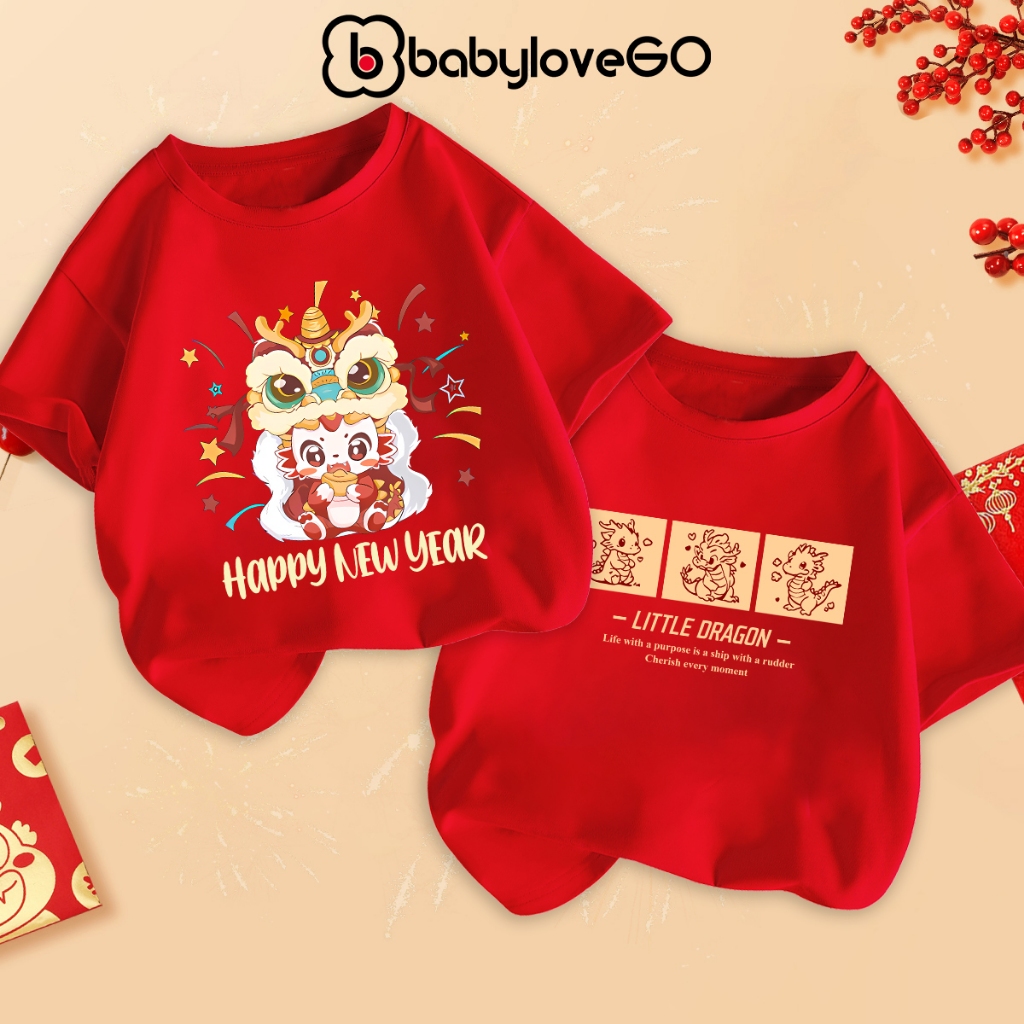 Áo thun cho bé Happy New Year 2024 áo phông cộc tay BabyloveGO in hình đáng yêu độc đáo