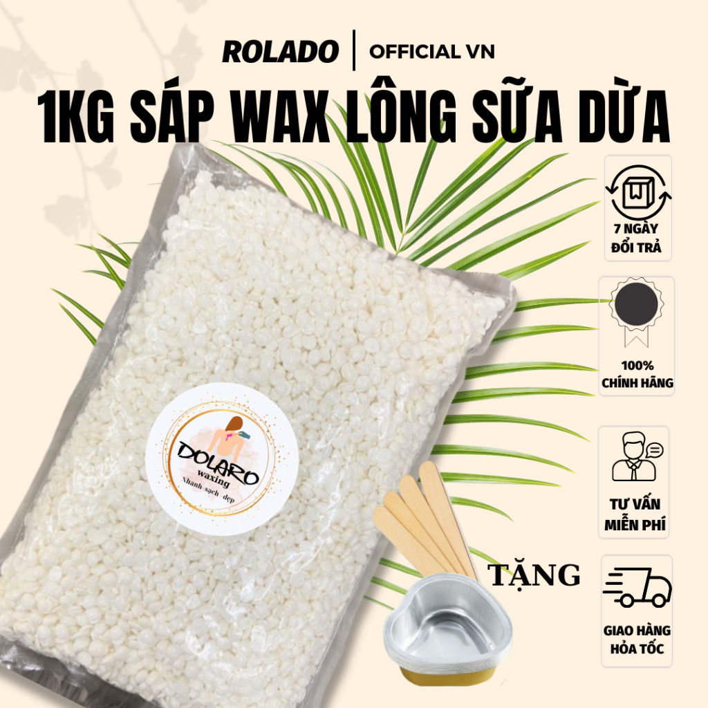 Sáp wax lông nóng sữa dừa cao cấp 300g ROLADO siêu bám lông không đau tăng kèm que phết chén nấu sáp