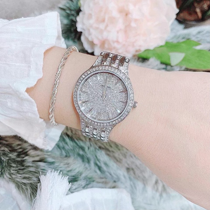 Đồng hồ nữ chính hãng Bulova 96L243 mặt tròn siz 32mm full đá