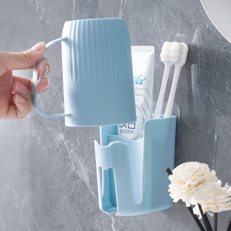 Giá kèm cốc đánh răng tiện lợi bằng nhựa nhiều màu treo tường dùng trong nhà tắm
