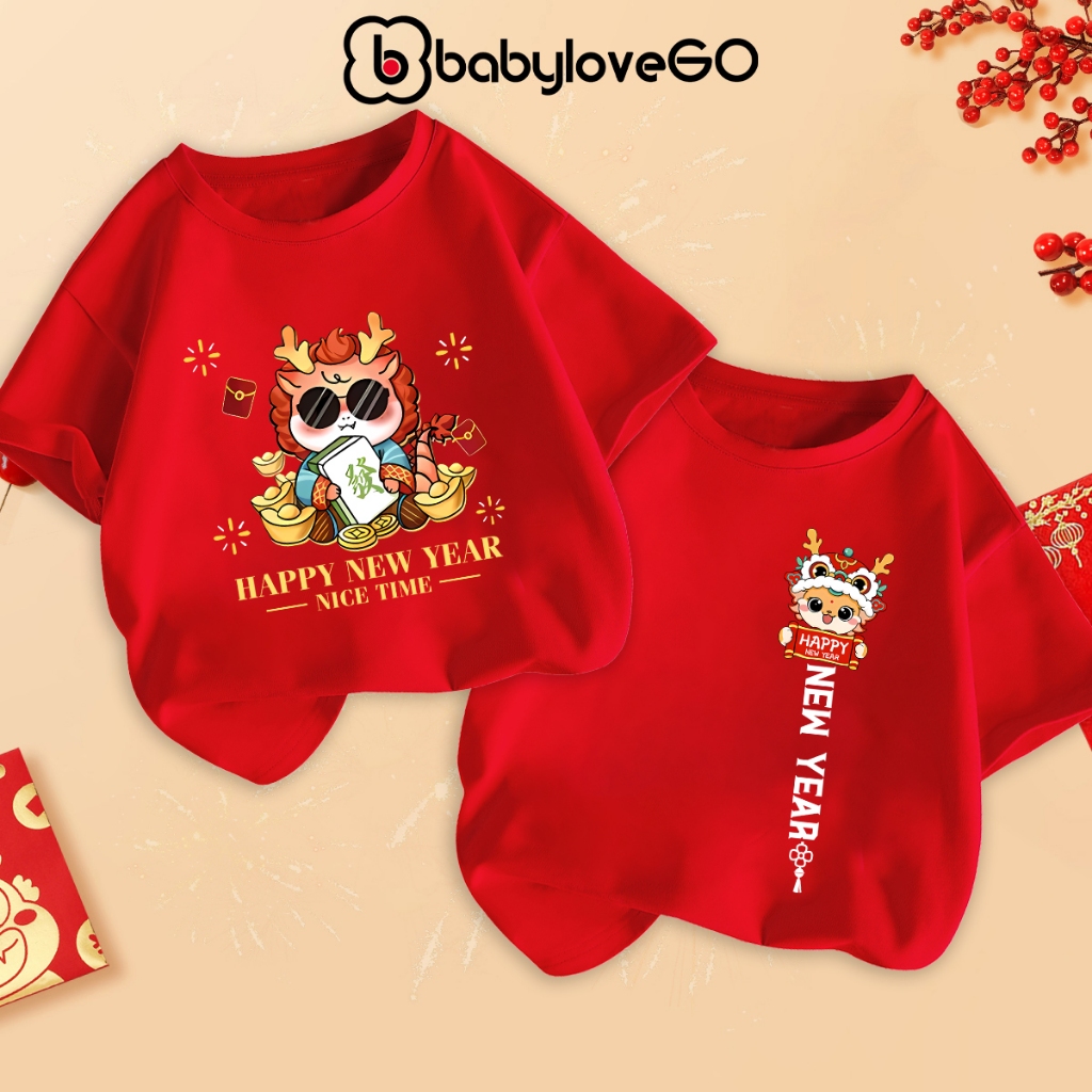 Áo thun bé trai bé gái Happy New Year 2024 áo phông cộc tay in hình đáng yêu độc đáo BabyloveGO