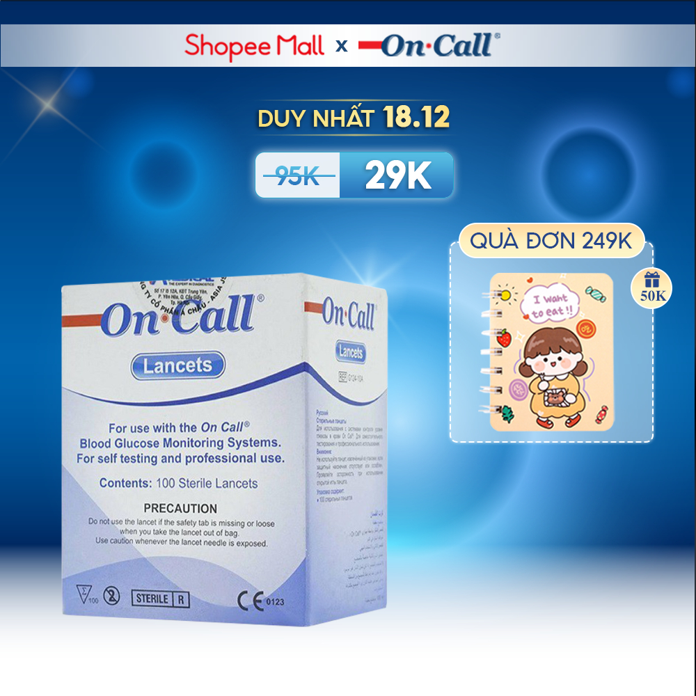 Hộp 100 Kim Chích Máu Đường Huyết On Call® Sử Dụng Cho Các Dòng Máy Đo Đường Huyết On Call®