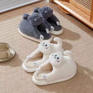 Dép đi trong nhà nữ, dép bông hình mèo con dễ thương ấm áp cho mùa đông chất liệu bông dày dặn đế eva cao 3cm