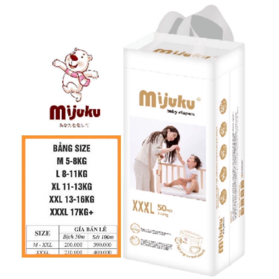 Bỉm mijuku Bịch 50 miếng bỉm tã quần thời thượng Mijuku đủ size M, L, XL