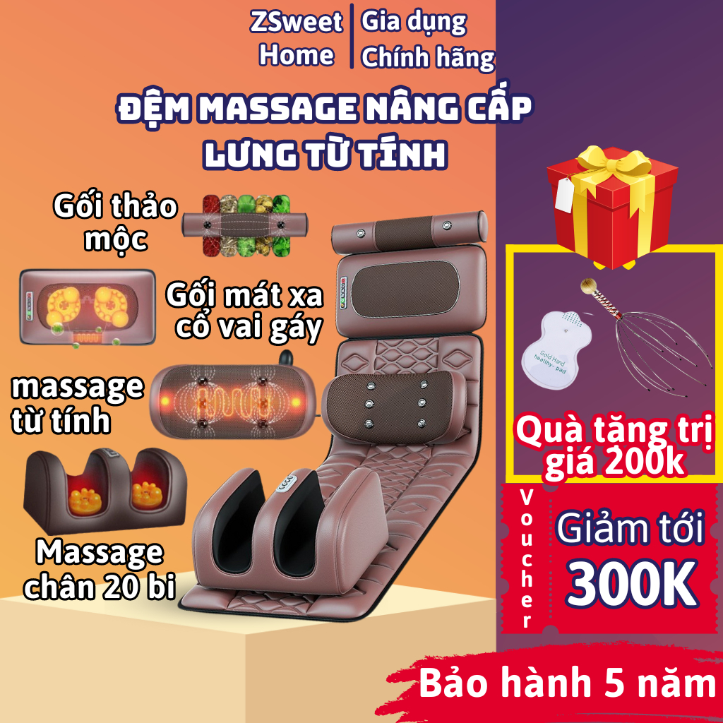 Đệm Massage Toàn Thân Cao Cấp Tích Hợp Gối Thảo Mộc Và Mát Xa Chân, Máy Massage Tại Nhà Hỗ Trợ Giảm Đau Nhức