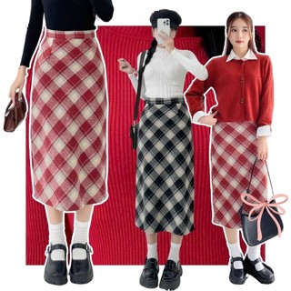 Chân váy dài sọc caro xẻ sau, chân váy nữ dáng dài đi chơi NABEÉ