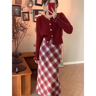  Chân váy dài sọc caro xẻ sau chân váy nữ dáng dài đi chơi NABEÉ  váy 2 lớp  