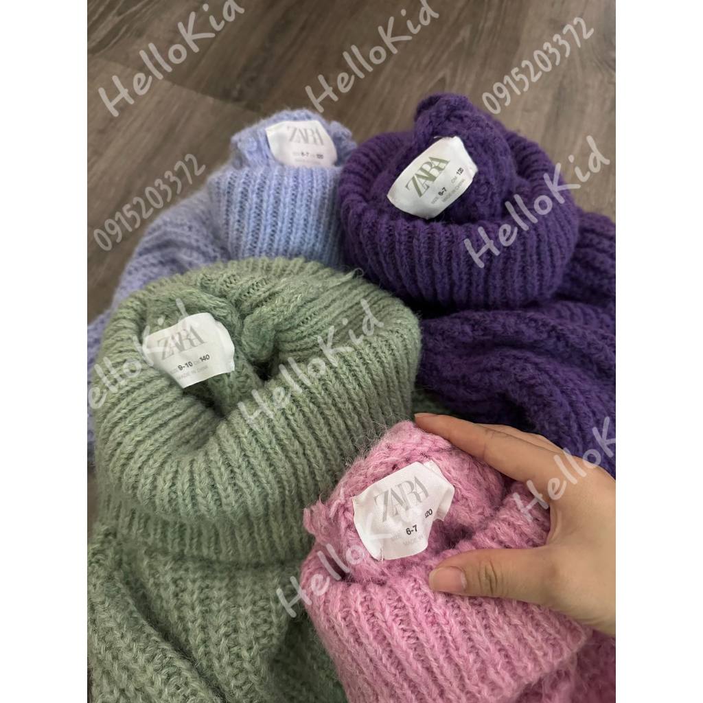 Áo len cao cổ sợi to màu sắc Zxr bé gái