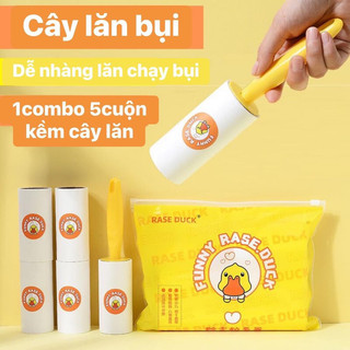 Cây lăn bụi con vịt vàng lăn quần áo, ghế nệm đa năng 1 combo 5 cuộn kèm cây lăn