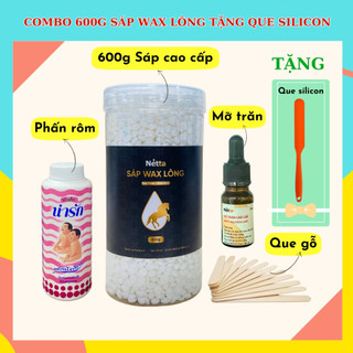 [TẶNG QUE SILICON] Combo 600g Sáp Wax Lông Cao Cấp ((600g Sáp, Mỡ trăn, Phấn rôm, Que gỗ)- Sáp Thơm, Wax Sạch Lông