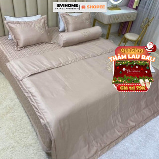 Bộ chăn ga gối phi lụa trần bông combo 5 món thêu hăn mền, drap giường, vỏ gối,ga giường đủ size.
