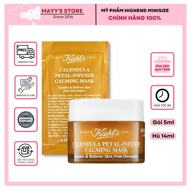 Mặt Nạ Hoa Cúc KIEHL'S Calendula Petal Infused Calming Mask | Gói 5ml - Hũ 14ml Mask Cúc Kiehls Giảm Mụn, Dịu Da