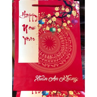 Set 10 Túi giấy Đỏ Chúc Mừng Năm Mới 2024 Cỡ số 3 kt:27*36*10cm