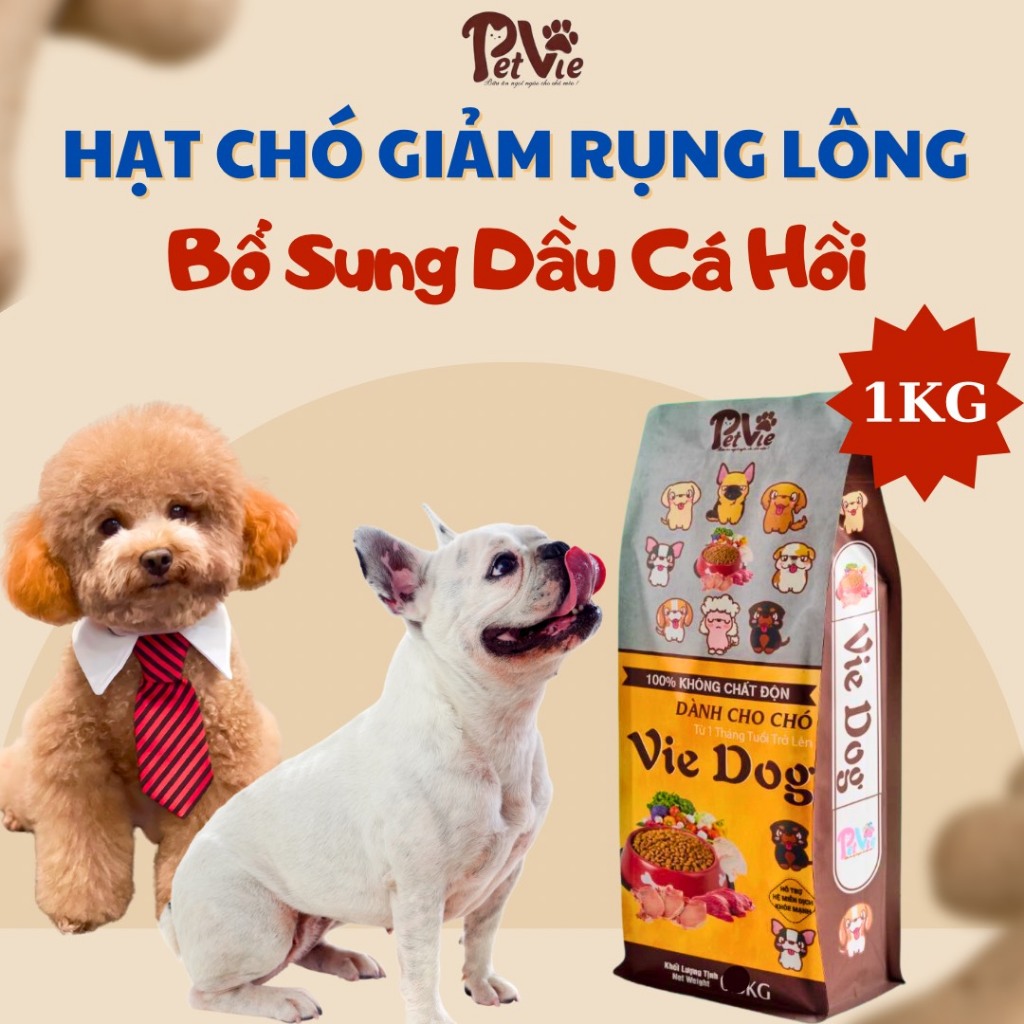 1KG Hạt CHÓ giảm RỤNG LÔNG - Thương hiệu PetVie giúp khỏe mạnh, sống lâu, bổ sung dầu cá hồi và rau củ