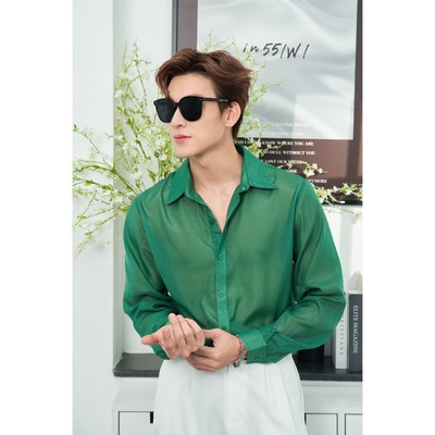 Áo Sơ Mi Nam Dài Tay Xuyên Thấu Màu Đen/Trắng/Đỏ Vải Tơ Ánh Kim Cao Cấp Thương Hiệu Mr Twins