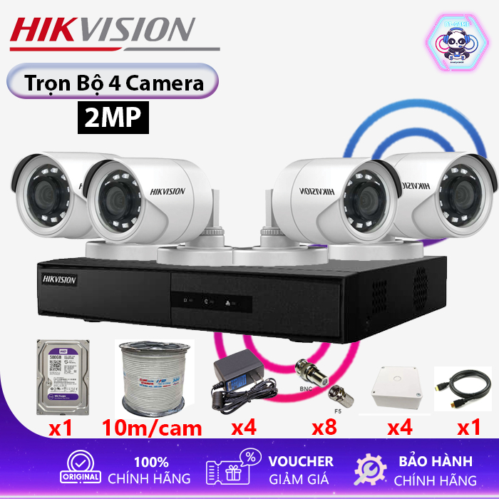[Đi Kèm Đủ Phụ Kiện] (Bộ 1-4 2MP)Trọn Bộ Camera Hikvision 2MP DS-2CE16D0T-IRP HD 1080P - Hàng chính 