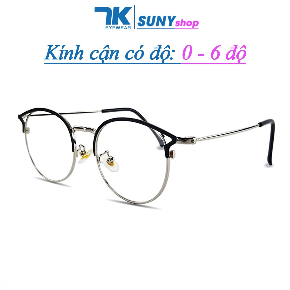 Kính cận có độ sẵn 0 - 6 độ nữ mắt tròn kim loại 7K9029 đen, bạc, vàng. Tròng chống xước, tia UV, ánh sáng xanh, đổi màu