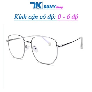 Kính cận có độ sẵn 0 - 6 độ nam nữ mắt vuông kim loại màu đen, bạc, vàng 7K2970. Tròng 0 độ chống tia UV, ánh sáng xanh