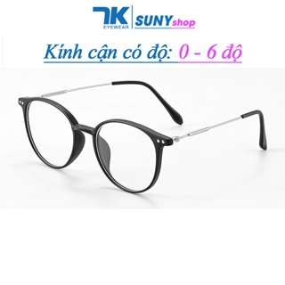 Mắt kính cận có độ sẵn 0 - 6 độ nữ, nam tròn gọng nhựa màu đen, nâu, xám 7K39002. Tròng chống UV, ánh sáng xanh, đổi màu
