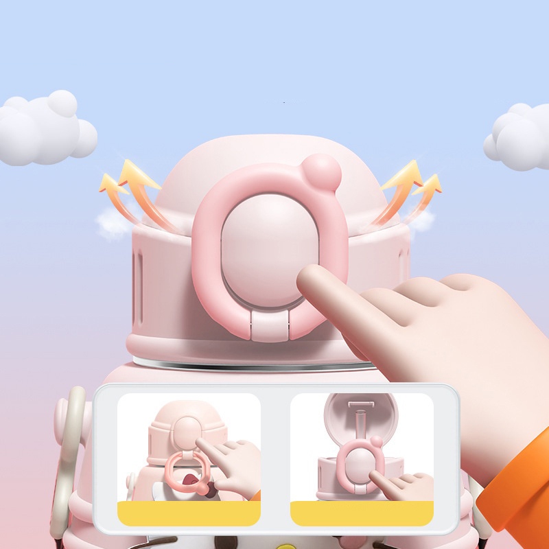 Bình Nước Sanrio Giữ Nhiệt 600ml Cỡ Lớn Có Ống Hút Họa Tiết Hoạt Hình Dễ Thương Cho Bé B37